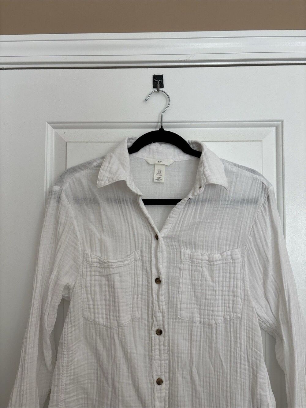 H&M White Cotton Muslin Button Down Shirt Top Extra Small (XS) - Picture 2 of 6